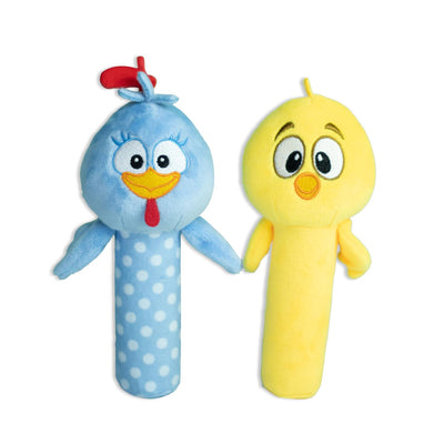 Combo Sonajas de Palito Gallina Pintadita y Pollito Amarillito