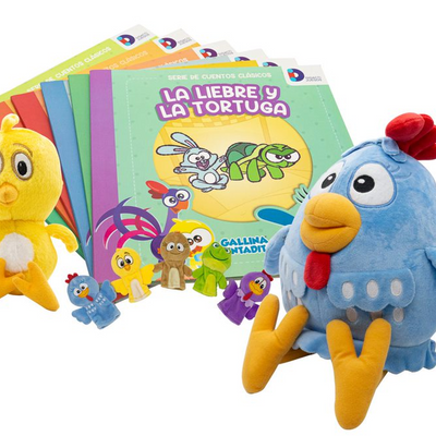 Kit de Libros, Peluches y Titeres de la Gallina Pintadita