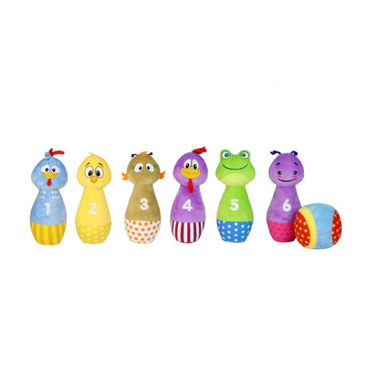 Boliche de peluche sonaja y números 4 en 1 de la gallina pintadita