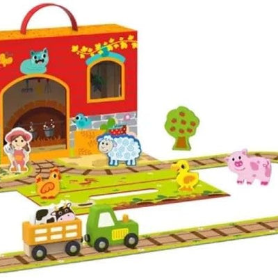 Maleta de Granja con Animales y Accesorios de Madera, 35 Piezas, Tren Magnético y Vías, - Tooky Toypara Niños de 2 a 4 Años