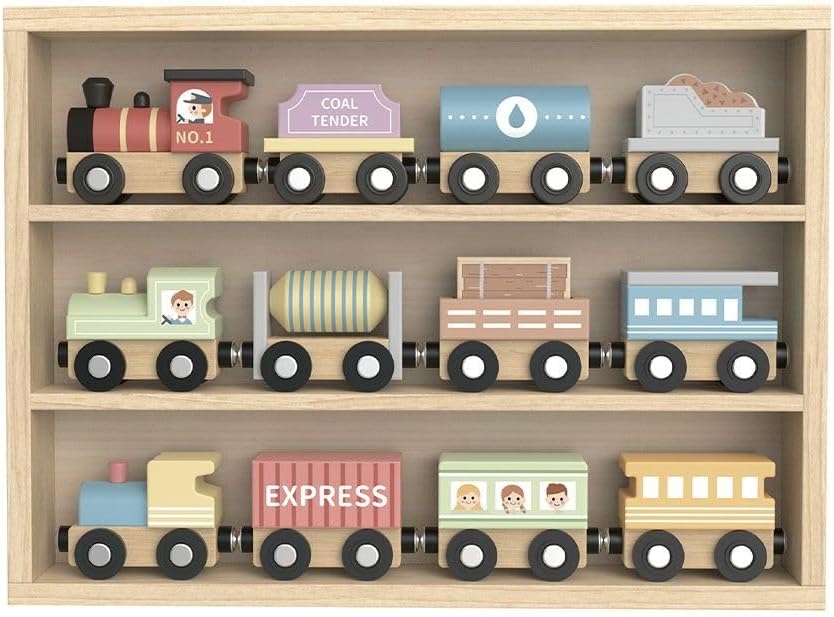 Tren De Madera Magnético con Locomotoras y Vagones Juguete