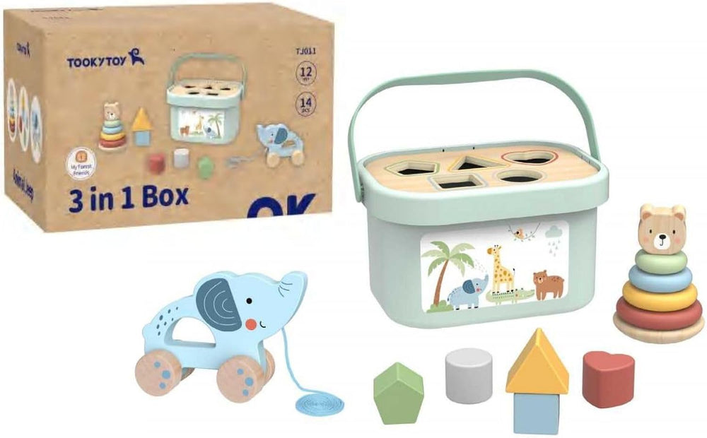 Caja Didactica Multi Juegos de Apilar y Encajar 3-1 - Tooky Toy