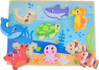 Rompecabezas de Madera de Animales Marinos con Diferentes Capas, Juguete Preescolar Chunky de 8 Piezas,Didactico - Tooky Toy - 6