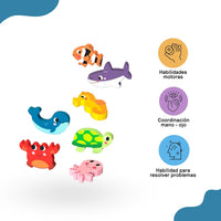 Rompecabezas de Madera de Animales Marinos con Diferentes Capas, Juguete Preescolar Chunky de 8 Piezas,Didactico - Tooky Toy - 3
