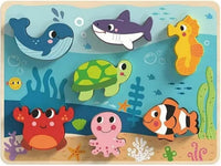 Rompecabezas de Madera de Animales Marinos con Diferentes Capas, Juguete Preescolar Chunky de 8 Piezas,Didactico - Tooky Toy - 1