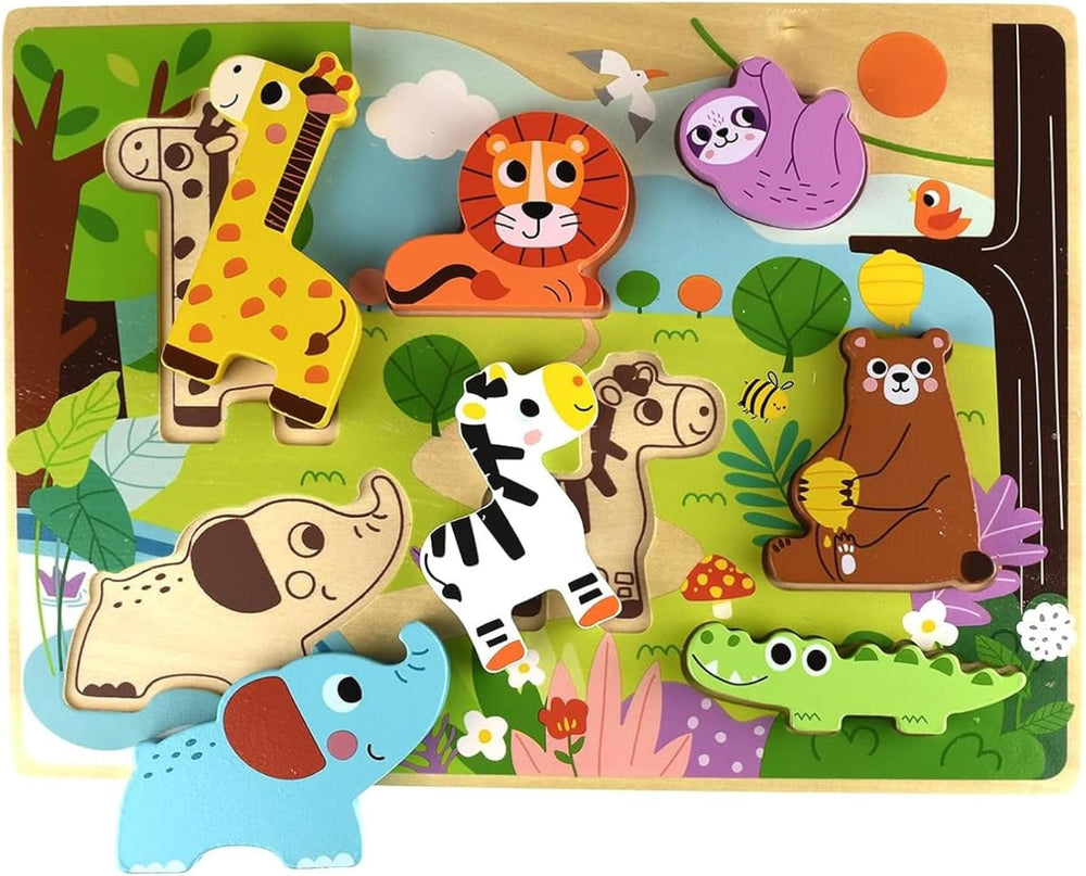 Rompecabezas de Madera de Animales de la Selva Pieza Gruesa Chunky 8 Piezas
