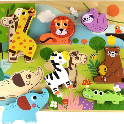 Rompecabezas de Madera de Animales de la Selva Pieza Gruesa Chunky 8 Piezas