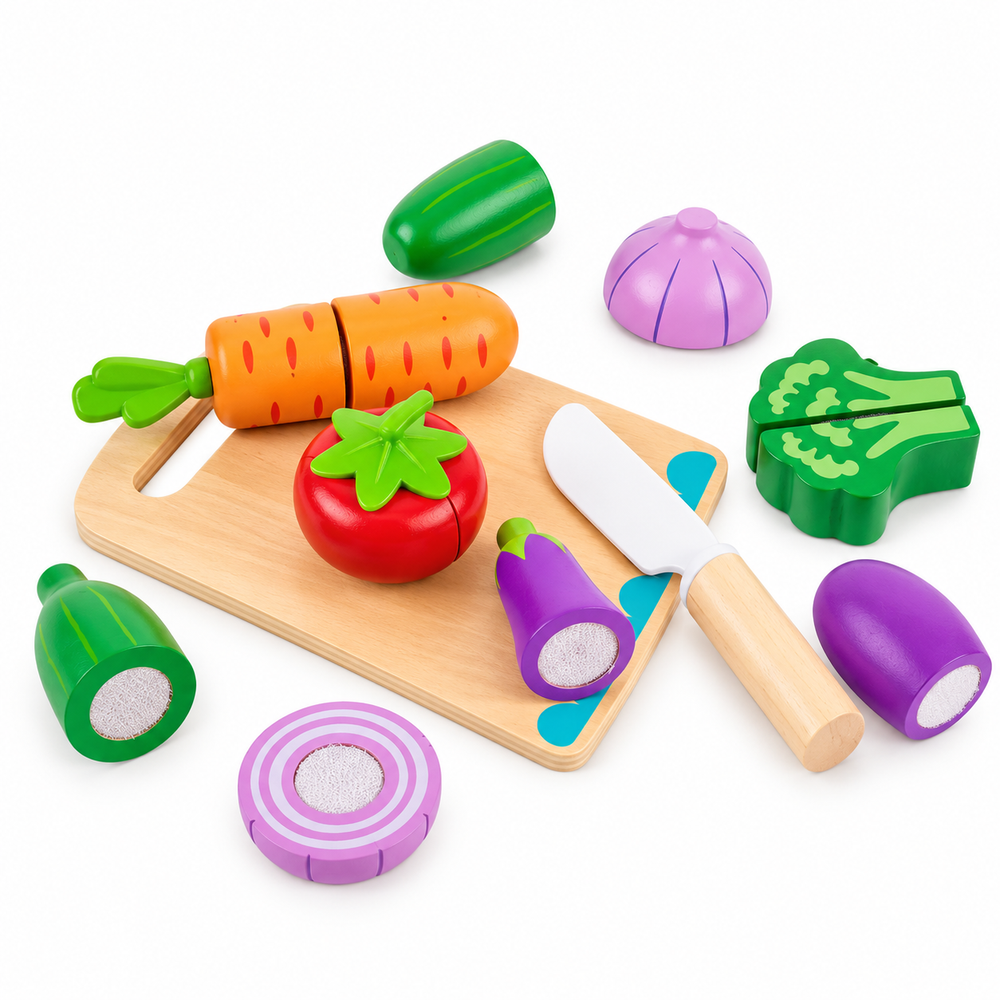 Corta Verduras, Juego de comida y cocina hecho de madera