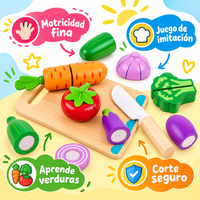 Corta Verduras, Juego de comida y cocina hecho de madera - 4