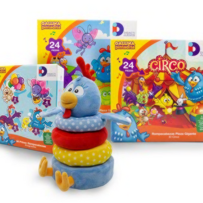 Kit de Aros Apilables más Rompecabezas de la Gallina Pintadita