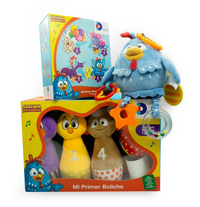 Kit de Boliche, Peluche 5 actividades y Rompecabezas Progresivo Gallina Pintadita - 1