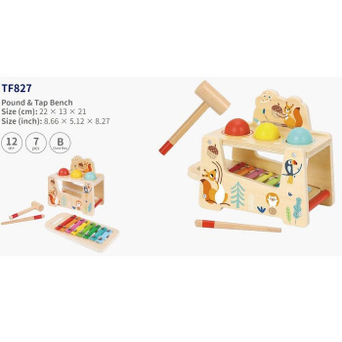 Tooky Toy Banco Pound &Tap de madera de enebro 22x13x21cm