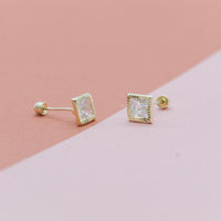 Arete Broquel Cuadro Oro 10K Bisel Diamantado Circonia - 6