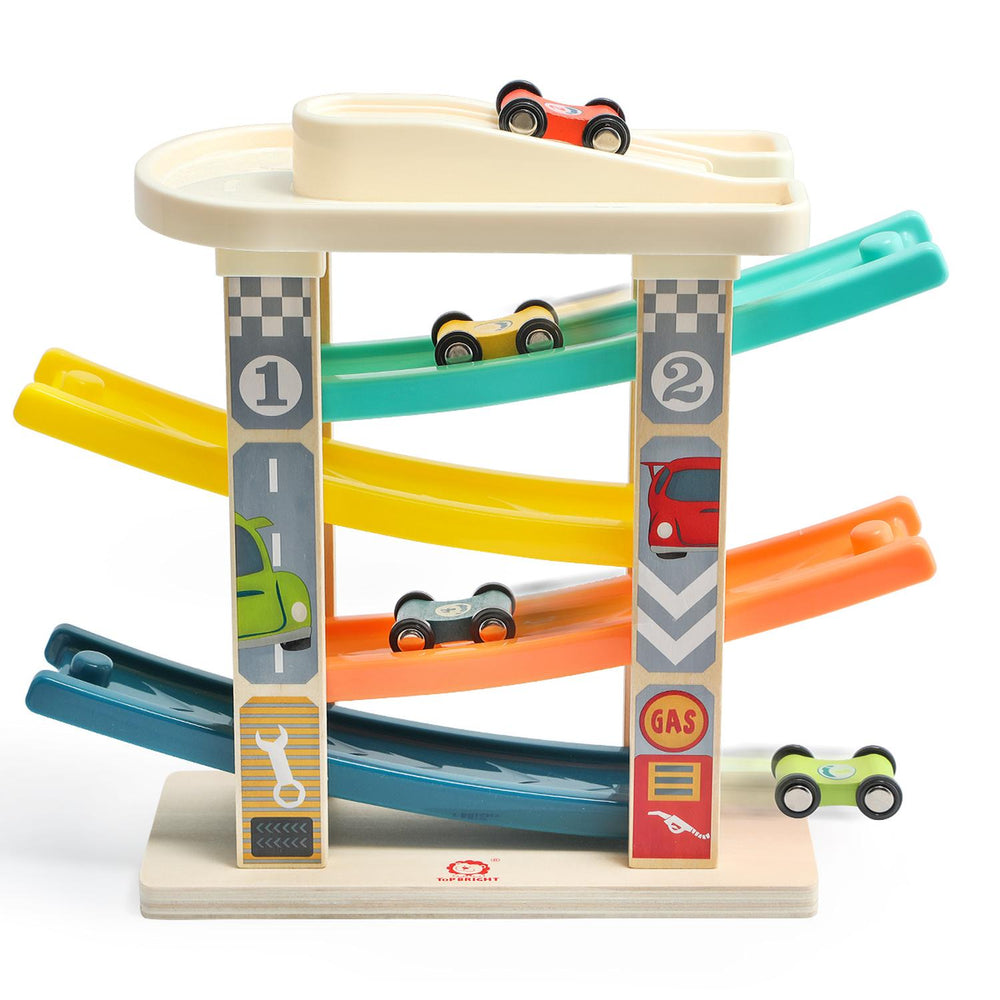 Pista de carros De Madera 4 rampas sencillas 6 Pz Top Bright