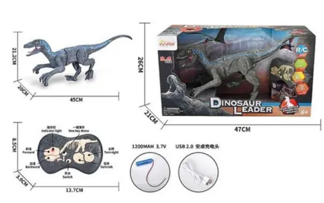 Dinosaurio Control Remoto Velociraptor R/C 2.4 Ghz USB Roar Juguete a Control Remoto Blue Jurasic Regalo para niños