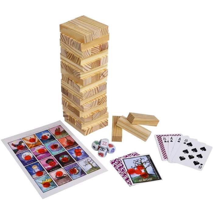 Juegos 3 en 1 Lotería, Póker, Torre Madera Familiar