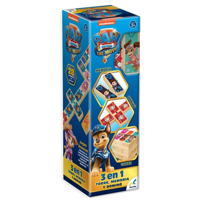 Torre De Madera 3 En 1 Paw Patrol, Torre,Memoria Y Domino