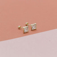 Arete Broquel Cuadro Oro 10K Bisel Diamantado Circonia - 5