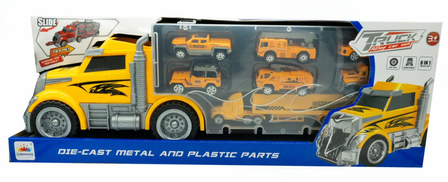 Camión De Juguete Con 7 Carritos De Plástico Y Metal Tráiler Infantil