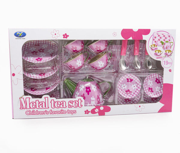Juego de té Metálico Para Niñas diseño de Flores 19 piezas
