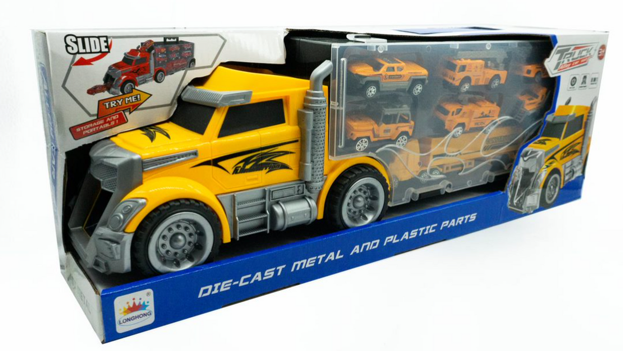 Camion De Juguete Con 7 Carritos De Plastico Y Metal Trailer Infantil DidactiJuegos
