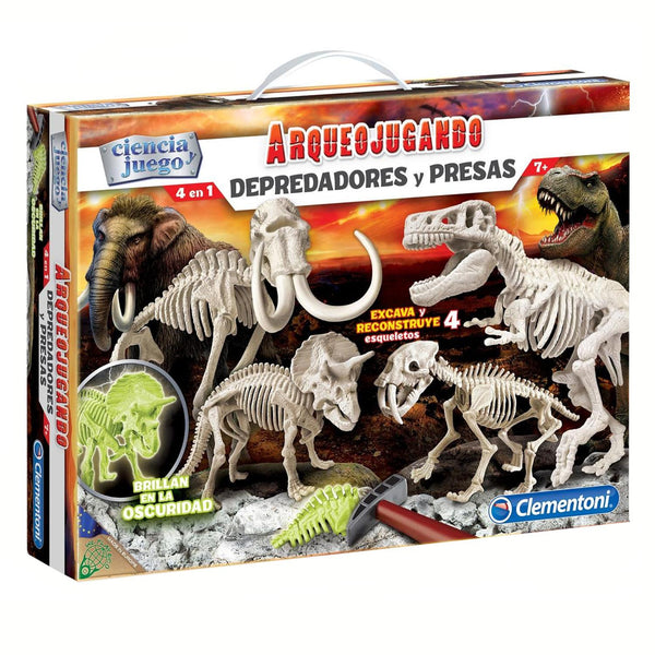 Juego De Excavación 4 En 1 Dinosaurios Fluorescentes- Clementoni