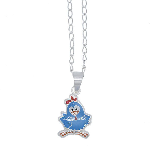 Collar de la Gallina Pintadita, Dije y Cadena de Plata .925