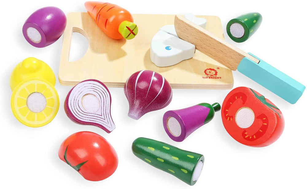 Juego De Comida De Madera- Niños, Con Tabla Para Cortar 9 pz