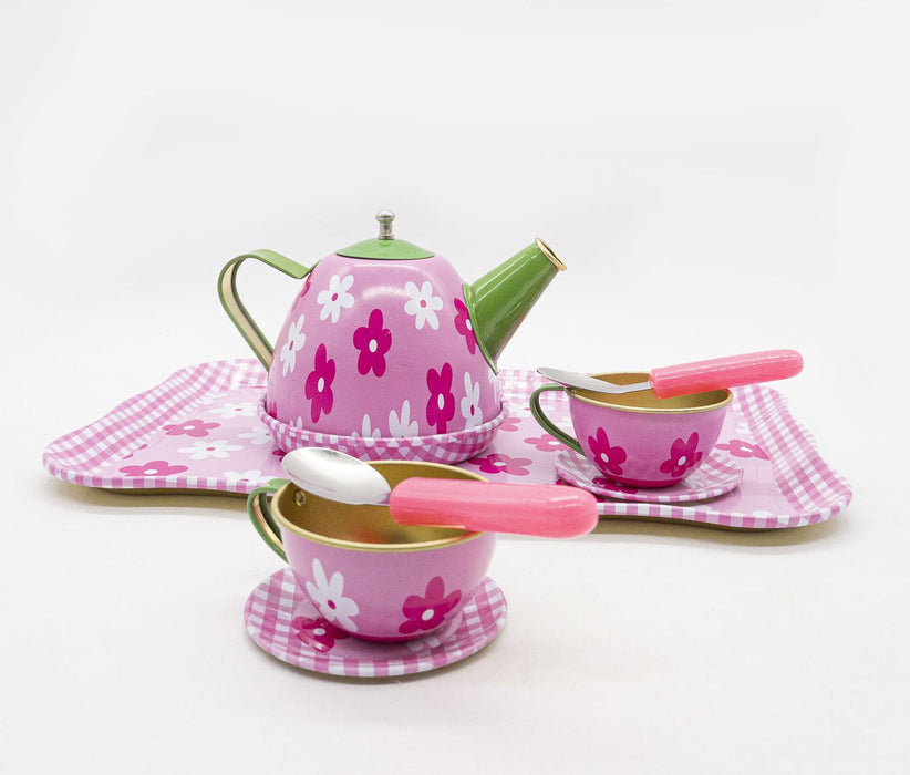 Juego de té Metálico Para Niñas diseño de Flores 19 piezas