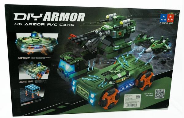 Carro de Control Remoto 1:16 con Bloques de Construcción, Arma tu Propio Carro Militar