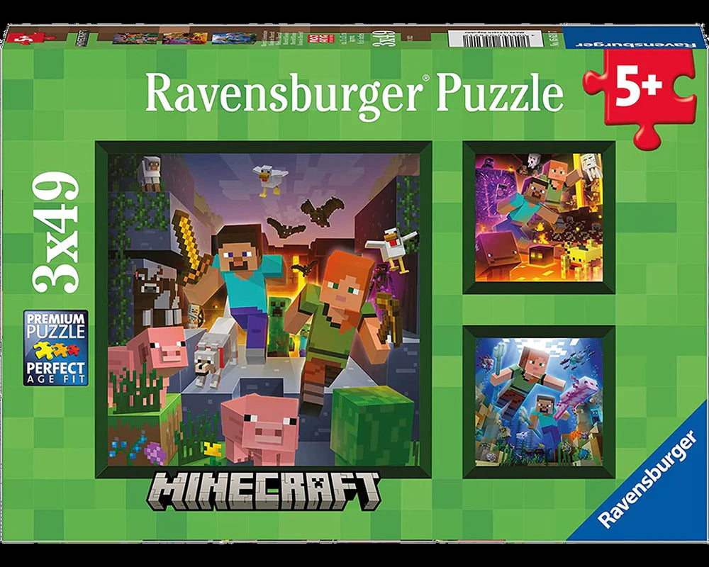 Rompecabezas 3 en 1 Minecraft 49 Piezas Cada Uno Ravensburger