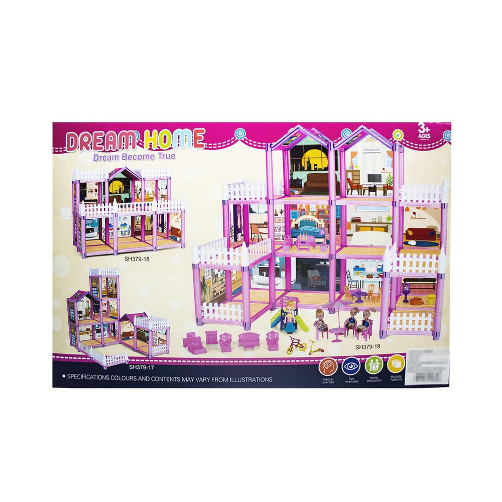 Casa De Muñecas De 3 Pisos Y 11 Habitaciones – DeAO Dream Doll House Con Accesorios, 2 Muñecas, 4 Perros, Tobogán Y Muebles (83x52x63 Cm)
