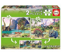 Rompecabezas 2 En 1, Dino World, 2×100 Educa - 2