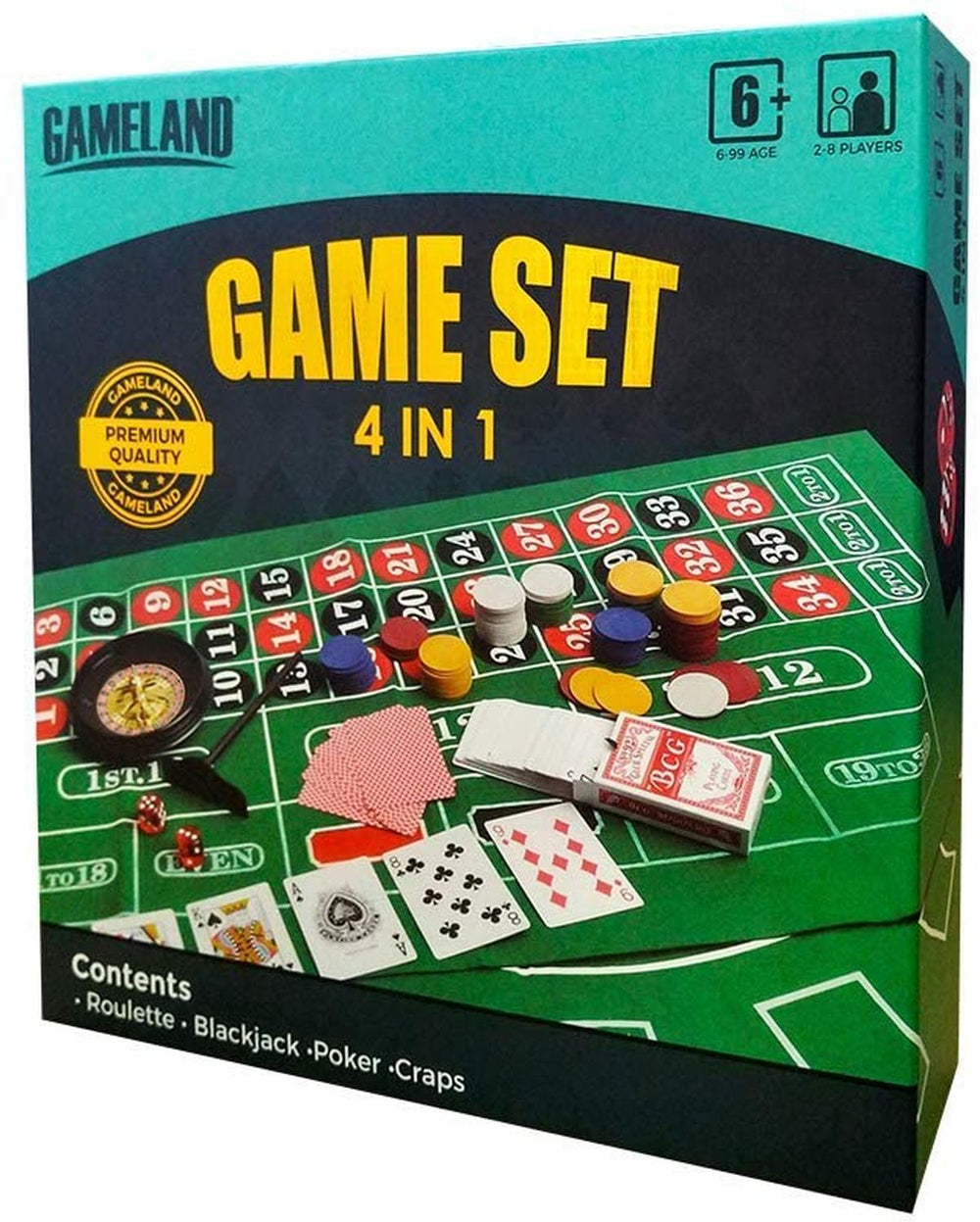 Set de Casino 4 en 1, Ruleta Black jack Póker Fichas
