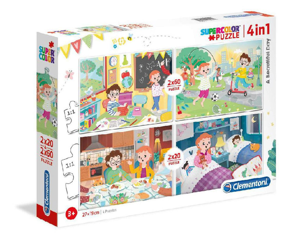 Rompecabezas 4 En 1, Supercolor, Un Gran Dia- 2X20 + 2X60 Pz - Clementoni