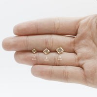 Arete Broquel Cuadro Oro 10K Bisel Diamantado Circonia - 3